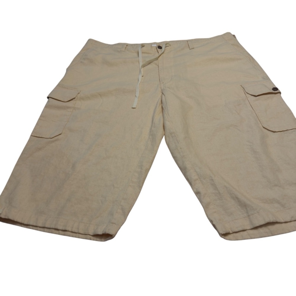 Cubavera Linen Blend Cargo Shorts Light Yellow Men’s 42 Below Knee Tie Hem EUC - Picture 8 of 11